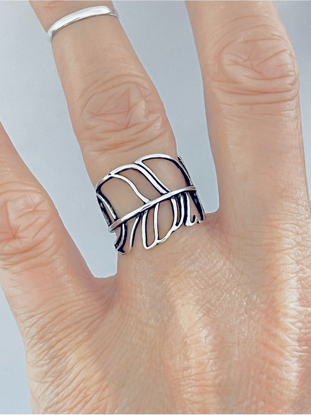 Sterling Silver Thin Delicate Cut Out Leaf Ring, Silver Rings, Tree of Life Ring
